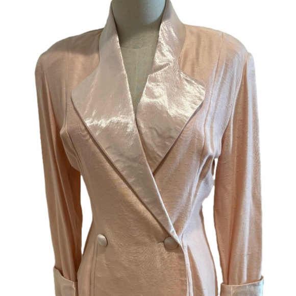 80s 2 PCS ELINKO POWDER PINK SUIT HOURGLASS DOUBLE BREASTED BLAZER & SKIRT SZ S - Picture 7 of 16